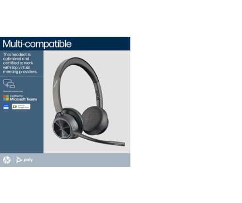 Poly Voyager 4320 MS Teams Wireless Headset, Bluetooth, USB-C, +BT700 dongle, +Charging Stand, Black