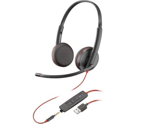 POLY Blackwire 3225 Stereo Wired Headset, USB-A, Black