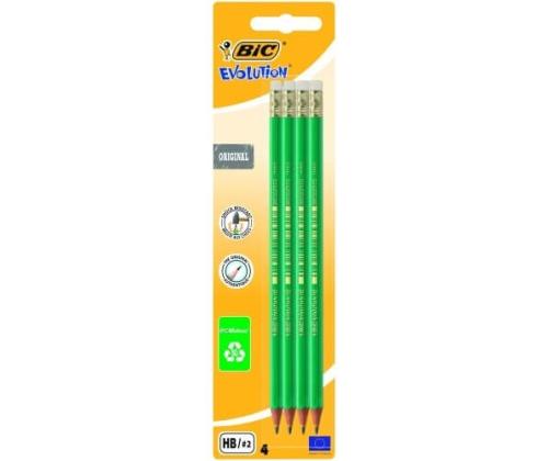 BIC pencils EVOLUTION ORIGINAL with eraser, HB, Set 4 pcs. 049012