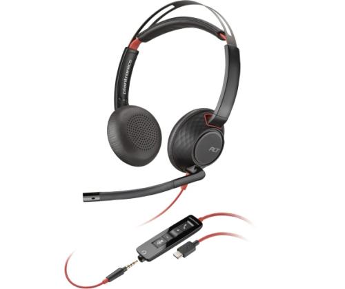 Poly Blackwire 5220 Stereo Wired Headset, USB-C, 3.5mm, USB-C/A Adapter (Bulk), Black