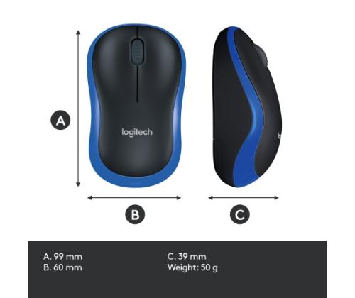 Logitech M185 Wireless Mouse, RF Wireless, 1000 DPI, Black/Blue
