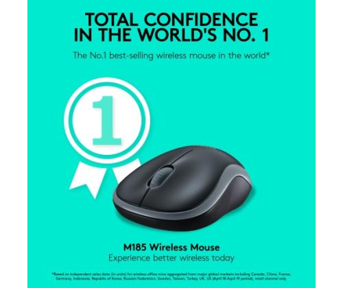 Logitech M185 Wireless Mouse, RF Wireless, 1000 DPI, Black/Blue