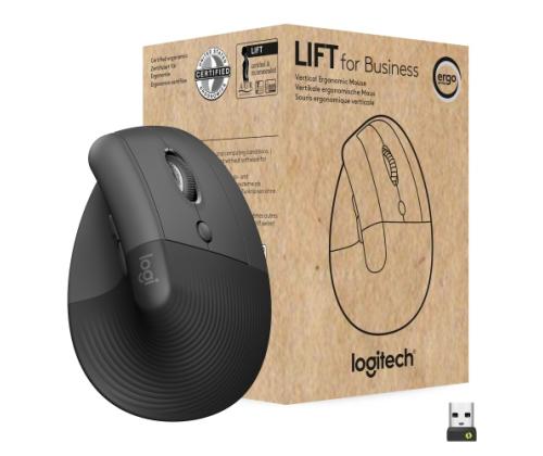 Logitech Lift Vertical for Business Wireless Mouse RF Wireless + Bluetooth, 4000 DPI, Graphite