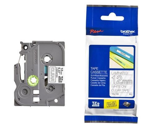 Brother TZE-135 (TZE135) Laminated Labelling Tape Cassette, White On Clear 12mm, 8m