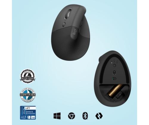 Logitech LIFT Left Wireless Mouse, RF Wireless + Bluetooth, 4000 DPI, Graphite