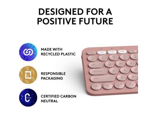 Logitech Pebble Keys 2 K380s Wireless Keyboard, RF Wireless+Bluetooth, US INT, Tonal Rose