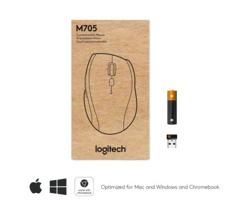 Logitech Marathon M705 Wireless Mouse, RF Wireless, 1000 DPI, Charcoal