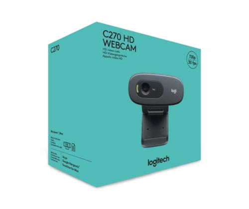 Logitech C270 HD Webcam, Dark Grey