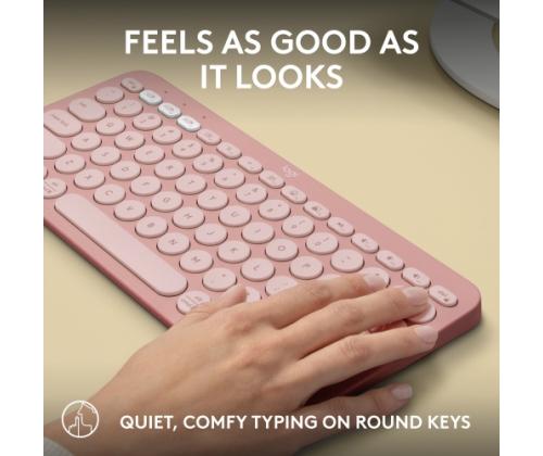Logitech Pebble Keys 2 K380s Wireless Keyboard, RF Wireless+Bluetooth, US INT, Tonal Rose