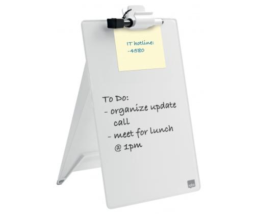 Glass Desktop Whiteboard Easel Nobo Brilliant White 22x30cm