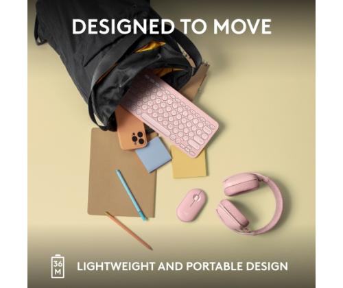 Logitech Pebble Keys 2 K380s Wireless Keyboard, RF Wireless+Bluetooth, US INT, Tonal Rose