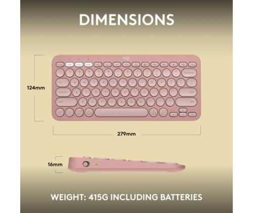 Logitech Pebble Keys 2 K380s Wireless Keyboard, RF Wireless+Bluetooth, US INT, Tonal Rose