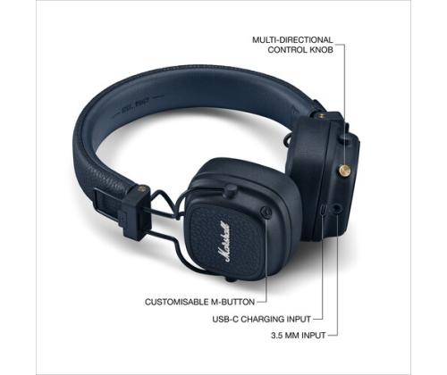 Marshall Major V Wireless Headphones, Bluetooth, Midnight Blue