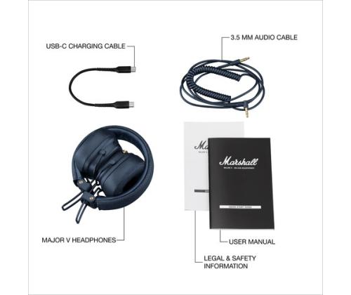 Marshall Major V Wireless Headphones, Bluetooth, Midnight Blue