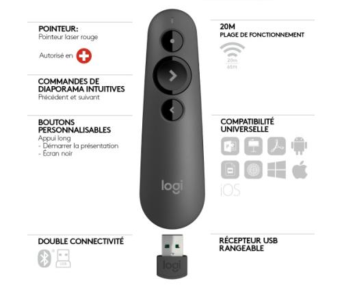 Logitech R500s Laser Presentation Remote, Graphite