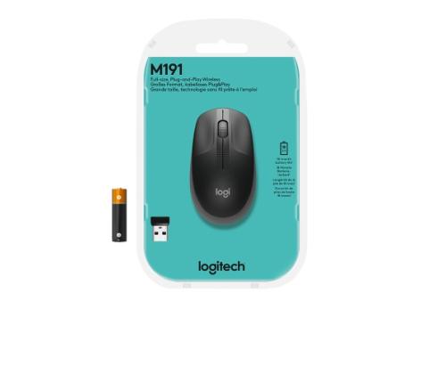 Logitech M190 Full-Size Wireless Mouse, RF Wireless, 1000 DPI, Charcoal