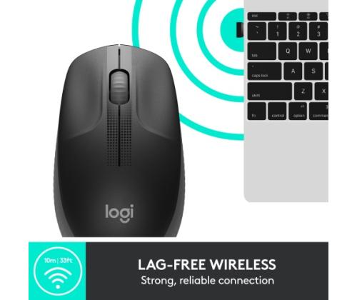 Logitech M190 Full-Size Wireless Mouse, RF Wireless, 1000 DPI, Charcoal