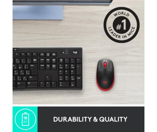 Logitech M190 Full-Size Wireless Mouse, RF Wireless, 1000 DPI, Red (SPEC)