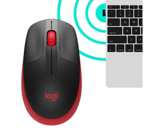 Logitech M190 Full-Size Wireless Mouse, RF Wireless, 1000 DPI, Red (SPEC)
