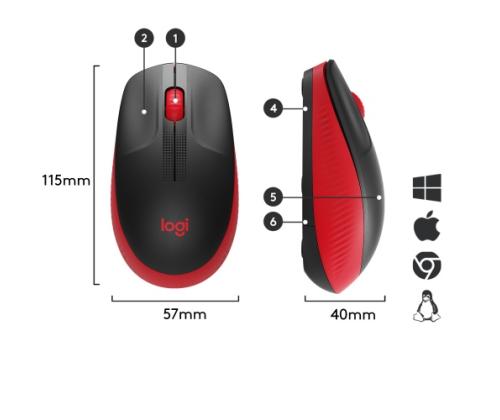 Logitech M190 Full-Size Wireless Mouse, RF Wireless, 1000 DPI, Red (SPEC)
