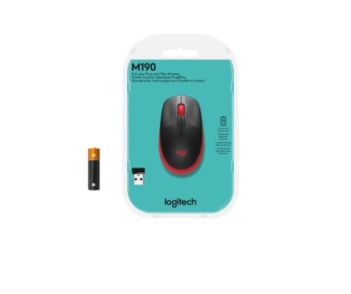Logitech M190 Full-Size Wireless Mouse, RF Wireless, 1000 DPI, Red (SPEC)