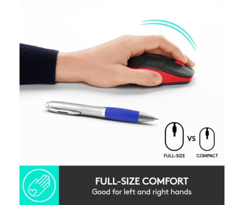 Logitech M190 Full-Size Wireless Mouse, RF Wireless, 1000 DPI, Red (SPEC)