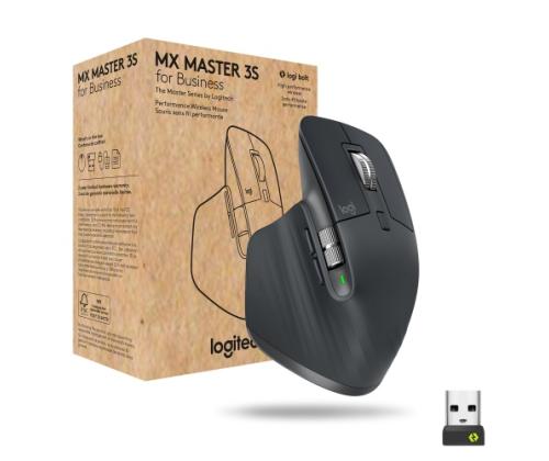 Logitech MX Master 3S for Business Wireless Mouse RF Wireless + Bluetooth, Laser, 8000 DPI, Graphite