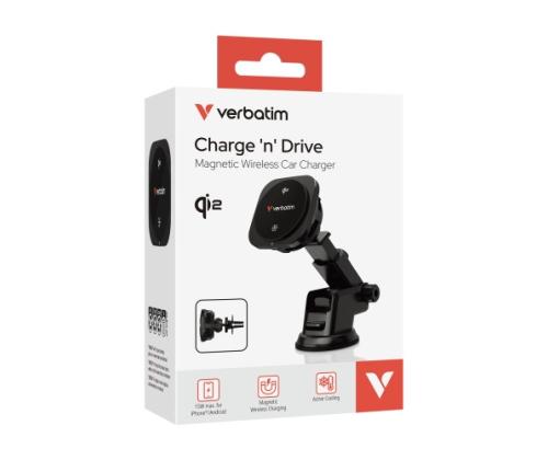 Verbatim 31861 Charge 'n' Drive Qi2 Magnetic Wireless Car Charger, Black