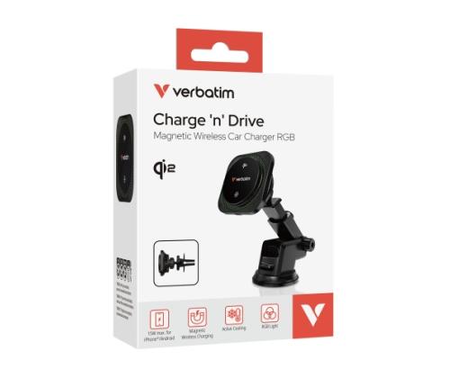 Verbatim 31860 Charge 'n' Drive Qi2 Magnetic Wireless Car Charger RGB, Black