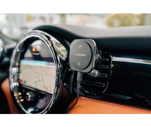 Verbatim 31861 Charge 'n' Drive Qi2 Magnetic Wireless Car Charger, Black