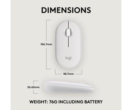 Logitech Pebble 2 M350s Wireless Mouse, RF Wireless + Bluetooth, 4000 DPI, Tonal White