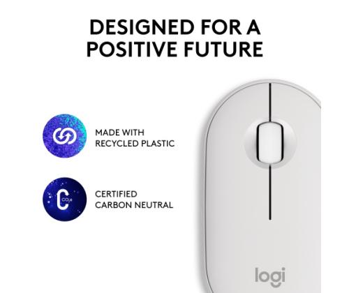 Logitech Pebble 2 M350s Wireless Mouse, RF Wireless + Bluetooth, 4000 DPI, Tonal White