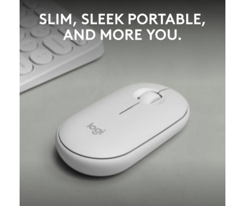 Logitech Pebble 2 M350s Wireless Mouse, RF Wireless + Bluetooth, 4000 DPI, Tonal White