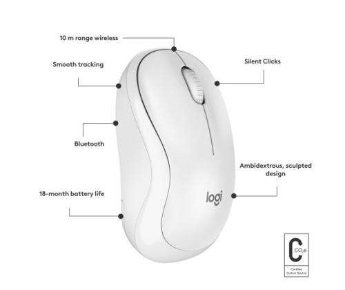Logitech M240 Silent Wireless Mouse, Bluetooth, 4000 DPI, Off-White