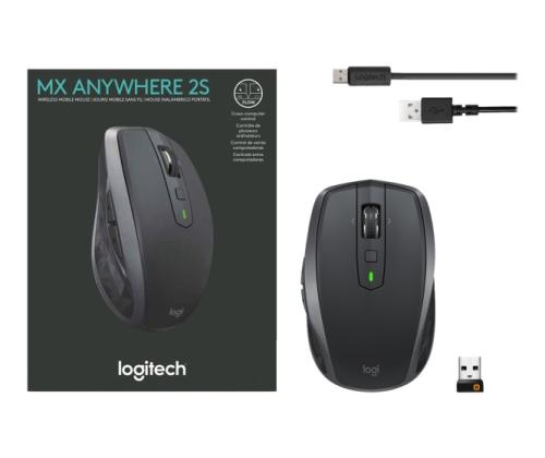 Logitech MX Anywhere 2S Wireless Mouse, RF Wireless + Bluetooth, 4000 DPI, Graphite