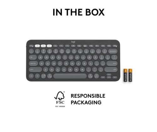 Logitech Pebble Keys 2 K380s Wireless Keyboard, RF Wireless + Bluetooth, US INT, Tonal Graphite