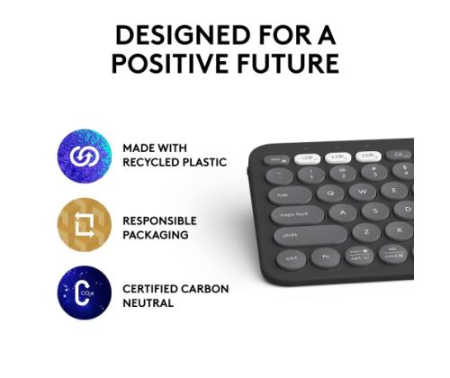 Logitech Pebble Keys 2 K380s Wireless Keyboard, RF Wireless + Bluetooth, US INT, Tonal Graphite