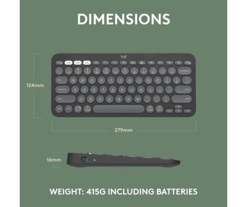 Logitech Pebble Keys 2 K380s Wireless Keyboard, RF Wireless + Bluetooth, US INT, Tonal Graphite