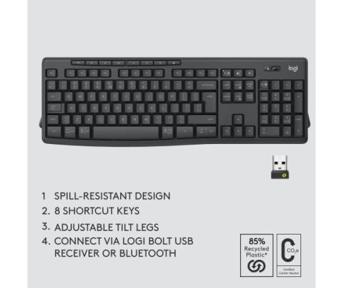 Logitech MK370 Combo for Business Wireless Keyboard + Mouse, RF Wireless+Bluetooth, US Int, Graphite