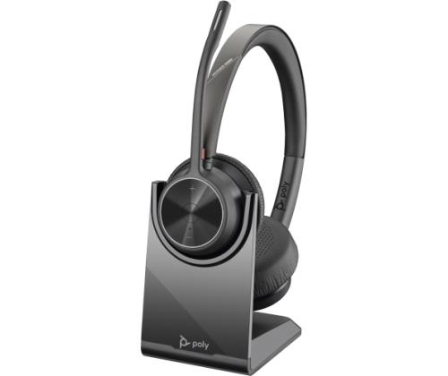 Poly Voyager 4320 UC Stereo Wireless Headset, Bluetooth, USB-A,+BT700 dongle, +Charging Stand, Black