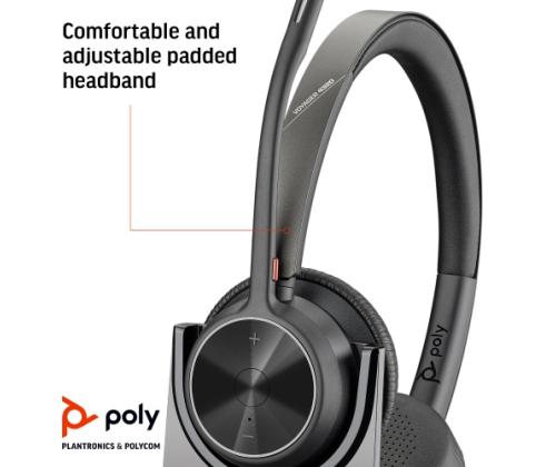 Poly Voyager 4320 UC Stereo Wireless Headset, Bluetooth, USB-A,+BT700 dongle, +Charging Stand, Black
