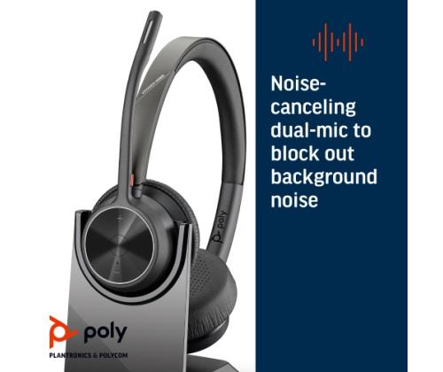 Poly Voyager 4320 UC Stereo Wireless Headset, Bluetooth, USB-A,+BT700 dongle, +Charging Stand, Black