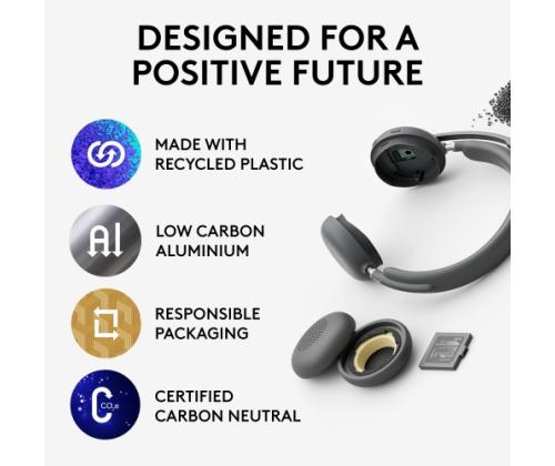 Logitech Zone Wireless 2 UC Wireless Headset, USB-C, USB-C Bluetooth receiver, Graphite