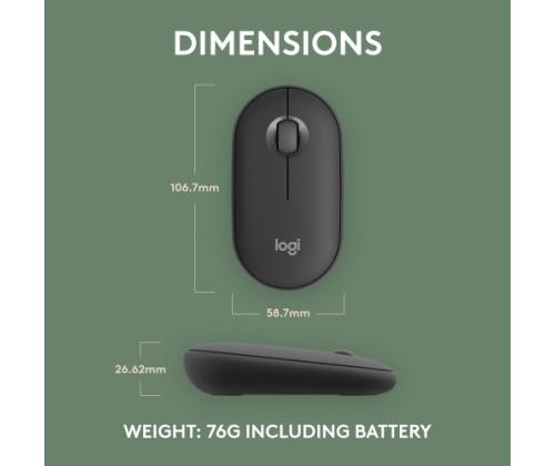 Logitech Pebble 2 M350s Wireless Mouse, RF Wireless + Bluetooth, 4000 DPI, Tonal Graphite