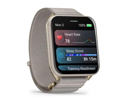 Garmin Venu X1 Smart Watch Soft Gold, Titanium Caseback / French Grey Nylon Band