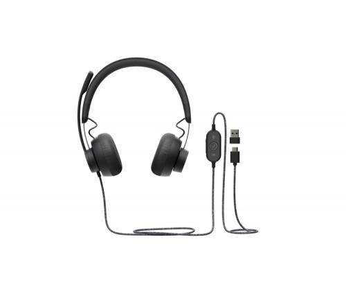 Logitech Zone Wired MS Teams Wired Headset, USB-C/USB-A, Graphite
