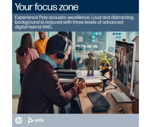 Poly Voyager Focus 2 MS Teams Wireless Headset, Bluetooth, USB-C/A Adapter, Charging stand, Black