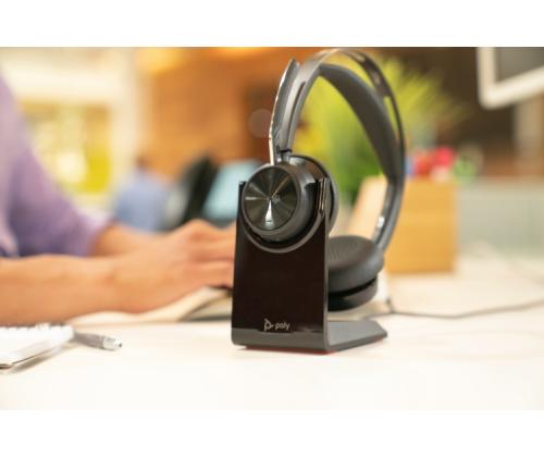 Poly Voyager Focus 2 MS Teams Wireless Headset, Bluetooth, USB-C/A Adapter, Charging stand, Black