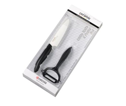 Kyocera FK-110WHCP10NBK Utility Knife &amp; Peeler Set, knife (11 cm blade) and peeler, Black