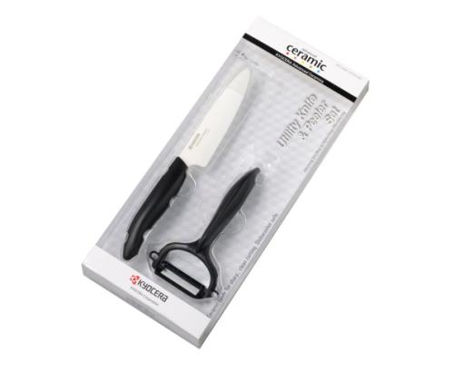Kyocera FK-110WHCP10NBK Utility Knife &amp; Peeler Set, knife (11 cm blade) and peeler, Black